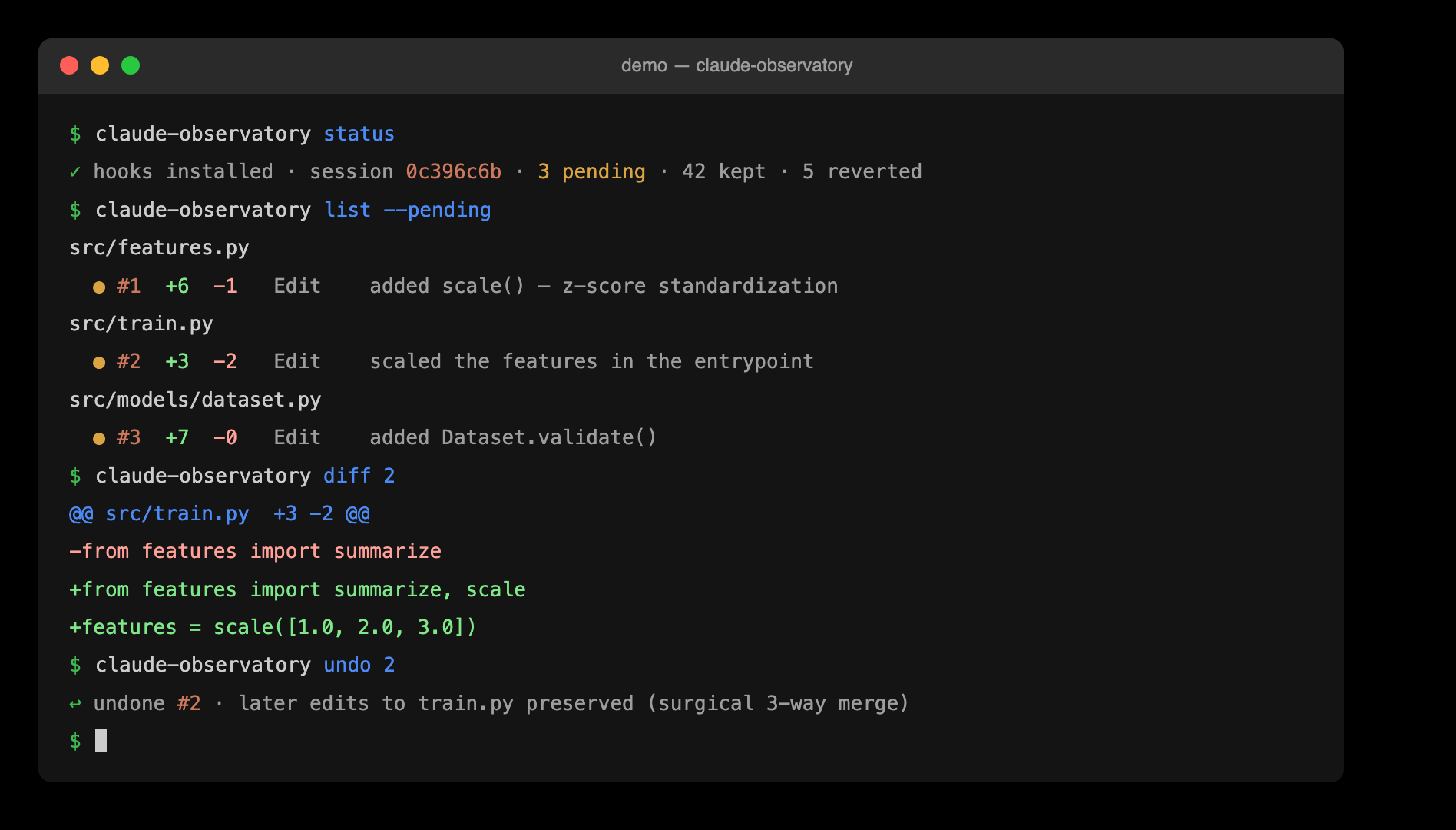 The CLI: reviewing Claude's edits from the terminal